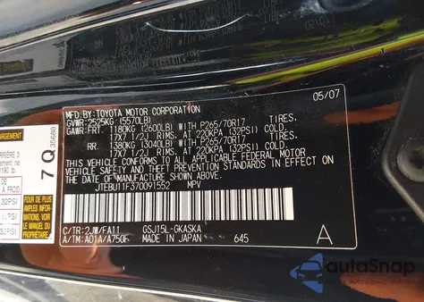 2007 Toyota Fj Cruiser z USA, uszkodzony, nr VIN JTEBU11F370091552